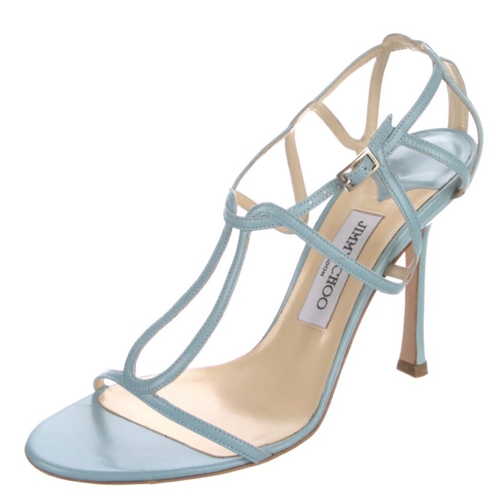 Jimmy Choo Leather Keyhole Accent T-Strap Sandals